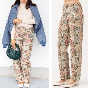 Sofia the Label Floral Colorful Jacquard‎ Straight Leg Ankle Pant Size Medium